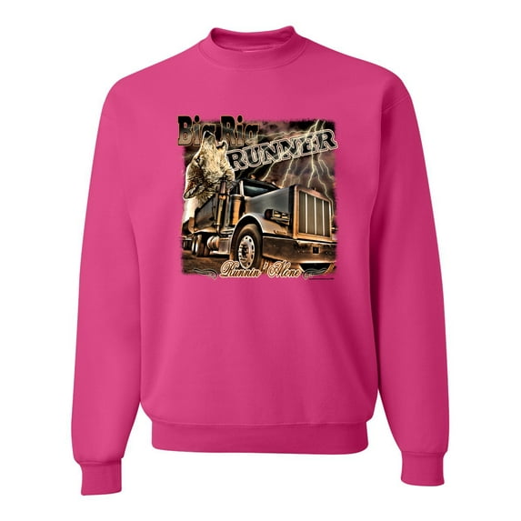 Wild Bobby, Big Rig Runner Trailer Truck Runnin Alone, Cars and Trucks, Unisex Crewneck Graphic Sweatshirt, Fuschia, Medium