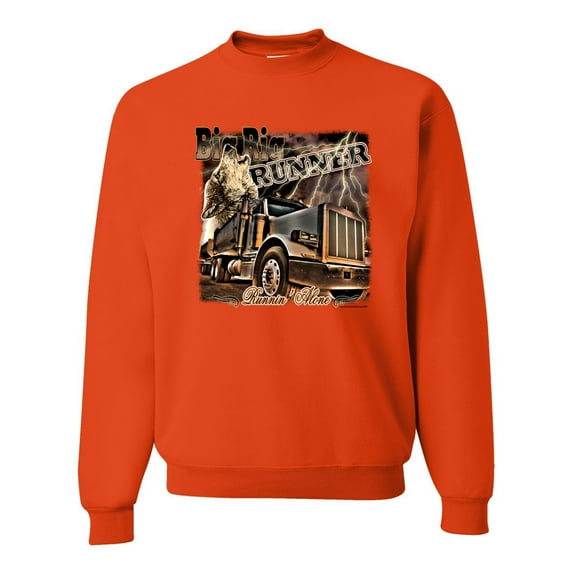 Wild Bobby, Big Rig Runner Trailer Truck Runnin Alone, Cars and Trucks, Unisex Crewneck Graphic Sweatshirt, Orange, XX-Large
