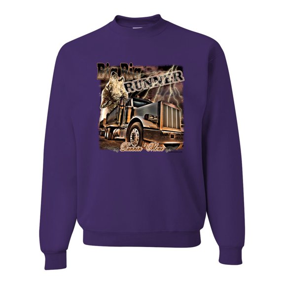 Wild Bobby, Big Rig Runner Trailer Truck Runnin Alone, Cars and Trucks, Unisex Crewneck Graphic Sweatshirt, Purple, 3X-Large