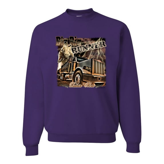 Wild Bobby, Big Rig Runner Trailer Truck Runnin Alone, Cars and Trucks, Unisex Crewneck Graphic Sweatshirt, Purple, X-Large