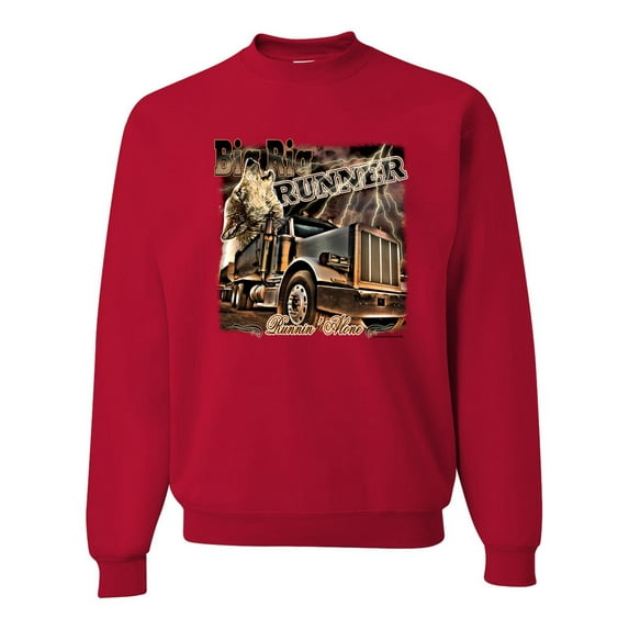 Wild Bobby, Big Rig Runner Trailer Truck Runnin Alone, Cars and Trucks, Unisex Crewneck Graphic Sweatshirt, Red, Large