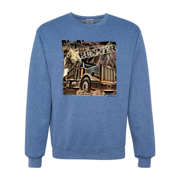 Wild Bobby, Big Rig Runner Trailer Truck Runnin Alone, Cars and Trucks, Unisex Crewneck Graphic Sweatshirt, Vintage Heather Blue, X-Large