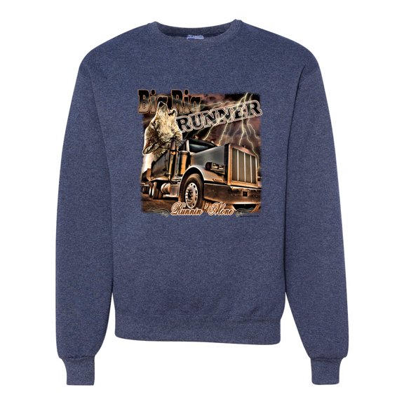 Wild Bobby, Big Rig Runner Trailer Truck Runnin Alone, Cars and Trucks, Unisex Crewneck Graphic Sweatshirt, Vintage Heather Navy, 3X-Large