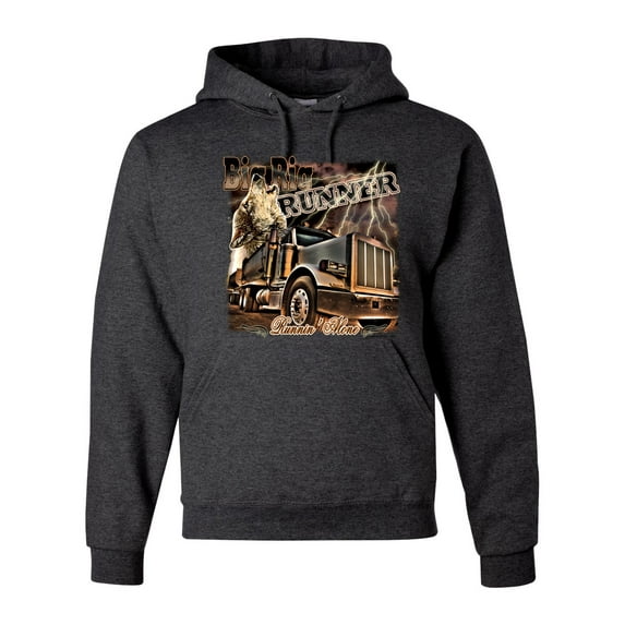 Wild Bobby, Big Rig Runner Trailer Truck Runnin Alone, Cars and Trucks, Unisex Graphic Hoodie Sweatshirt, Heather Black, Medium