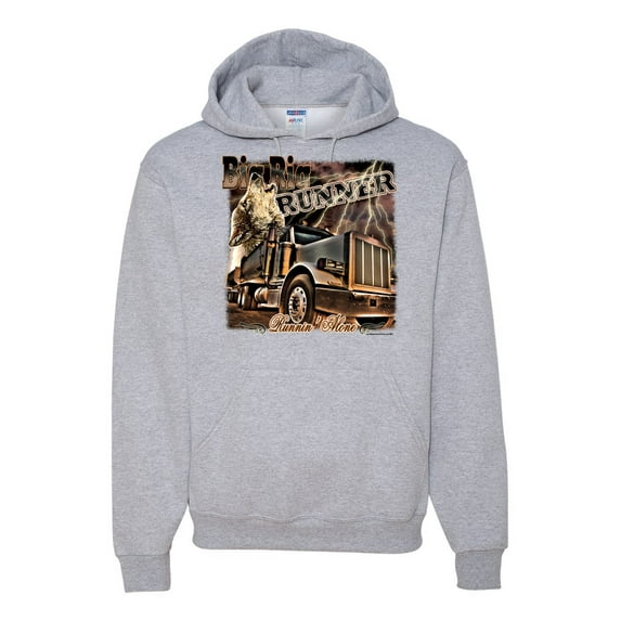 Wild Bobby, Big Rig Runner Trailer Truck Runnin Alone, Cars and Trucks, Unisex Graphic Hoodie Sweatshirt, Heather Grey, Large