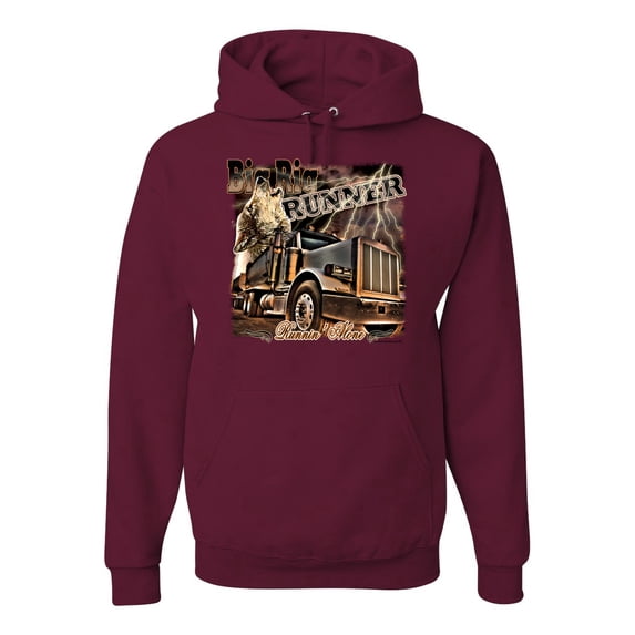 Wild Bobby, Big Rig Runner Trailer Truck Runnin Alone, Cars and Trucks, Unisex Graphic Hoodie Sweatshirt, Maroon, Large