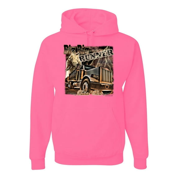 Wild Bobby, Big Rig Runner Trailer Truck Runnin Alone, Cars and Trucks, Unisex Graphic Hoodie Sweatshirt, Neon Pink, Small