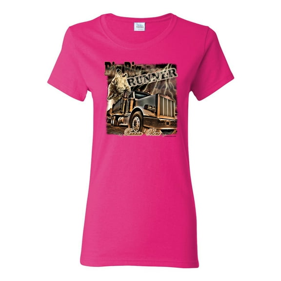 Wild Bobby, Big Rig Runner Trailer Truck Runnin Alone, Cars and Trucks, Women Graphic Tee, Fuschia, X-Large