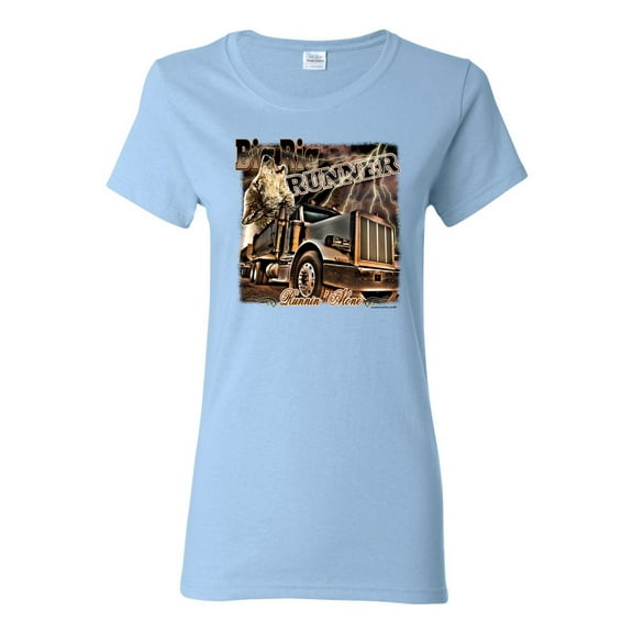 Wild Bobby, Big Rig Runner Trailer Truck Runnin Alone, Cars and Trucks, Women Graphic Tee, Light Blue, X-Large