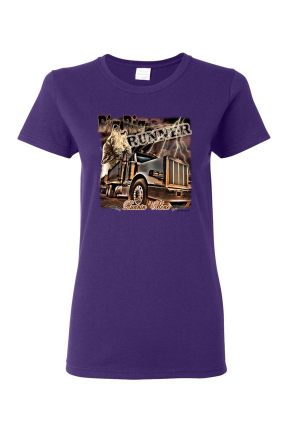 , Big Rig Runner Trailer Truck Runnin Alone, Cars and Trucks, Women Graphic Tee, Purple, X-Large