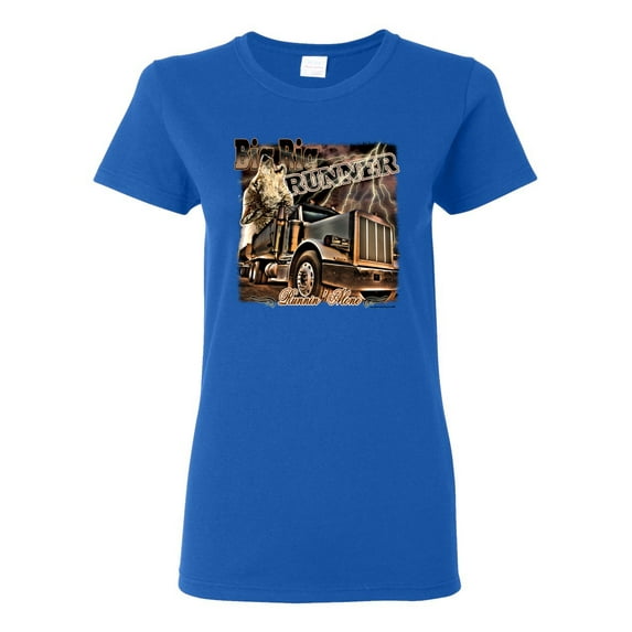 Wild Bobby, Big Rig Runner Trailer Truck Runnin Alone, Cars and Trucks, Women Graphic Tee, Royal, Large