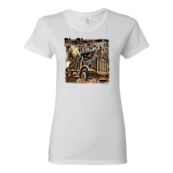 Wild Bobby, Big Rig Runner Trailer Truck Runnin Alone, Cars and Trucks, Women Graphic Tee, White, X-Large