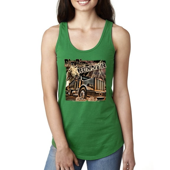 Wild Bobby, Big Rig Runner Trailer Truck Runnin Alone, Cars and Trucks, Women Racerback Tank Top, Kelly, Small