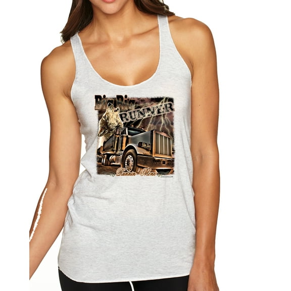 Wild Bobby, Big Rig Runner Trailer Truck Runnin Alone, Cars and Trucks, Women Tri-Blend Racerback Tank Top, Heather White, Large