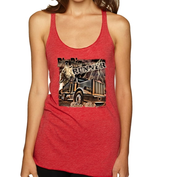 Wild Bobby, Big Rig Runner Trailer Truck Runnin Alone, Cars and Trucks, Women Tri-Blend Racerback Tank Top, Vintage Red, X-Large
