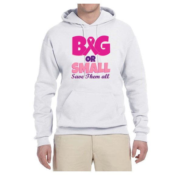 Wild Bobby, Big or Small Save Them All Mens Breast Cancer Awareness Graphic Hoodie