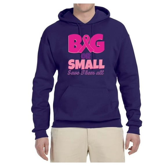 Wild Bobby, Big or Small Save Them All Mens Breast Cancer Awareness Graphic Hoodie