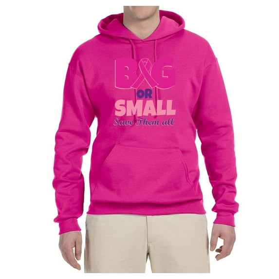 Wild Bobby, Big or Small Save Them All Mens Breast Cancer Awareness Graphic Hoodie