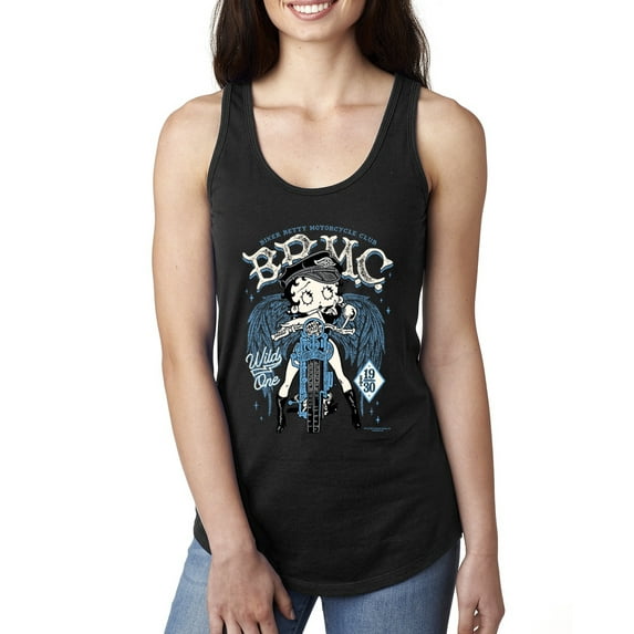 Wild Bobby, Biker Betty Boop MC Motorcycle Club 1930 Betty Boop Ladies Racerback Tank Top, Black, Small