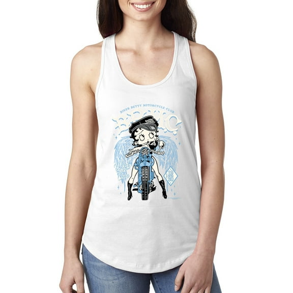 Wild Bobby, Biker Betty Boop MC Motorcycle Club 1930 Betty Boop Ladies Racerback Tank Top, White, Small