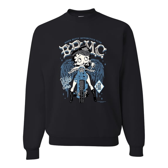 Wild Bobby, Biker Betty Boop MC Motorcycle Club 1930 Betty Boop Unisex Crewneck Sweatshirt, Black, Small
