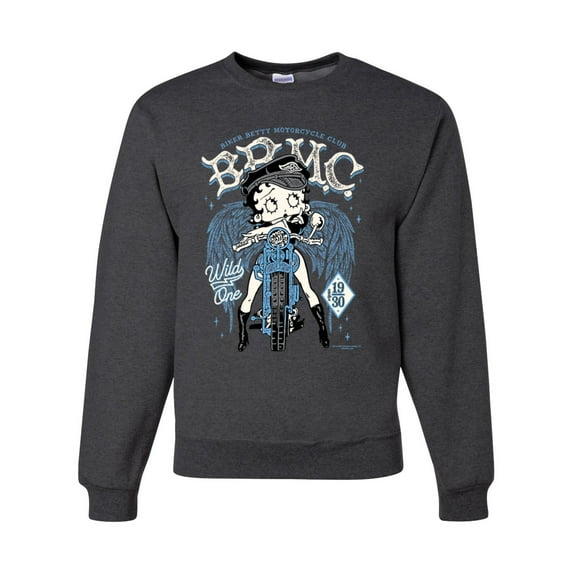Wild Bobby, Biker Betty Boop MC Motorcycle Club 1930 Betty Boop Unisex Crewneck Sweatshirt, Heather Black, X-Large
