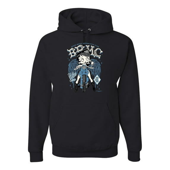 Wild Bobby, Biker Betty Boop MC Motorcycle Club 1930 Betty Boop Unisex Hoodie Sweatshirt, Black, Small