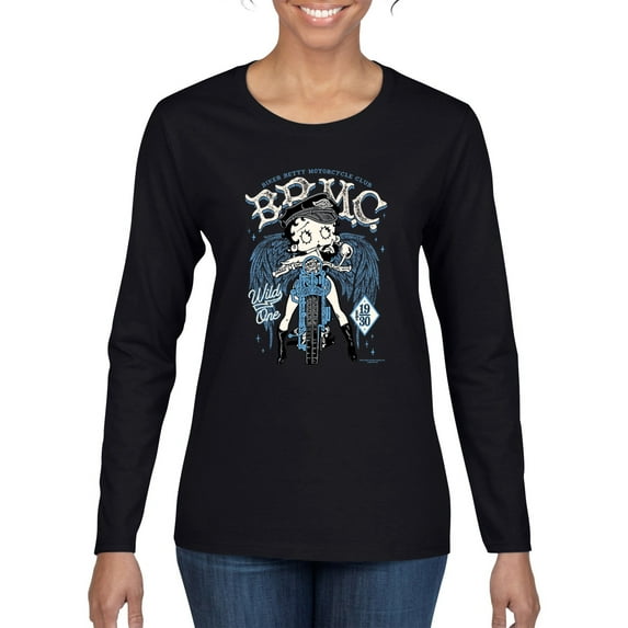 Wild Bobby Biker Betty Boop MC Motorcycle Club 1930 Betty Boop Womens Long Sleeve T-Shirt, Black, Small