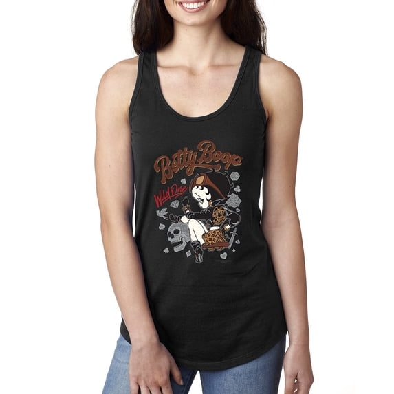 Wild Bobby, Biker Betty Boop Wild One MC Motorcycle Betty Boop Ladies Racerback Tank Top, Black, Small