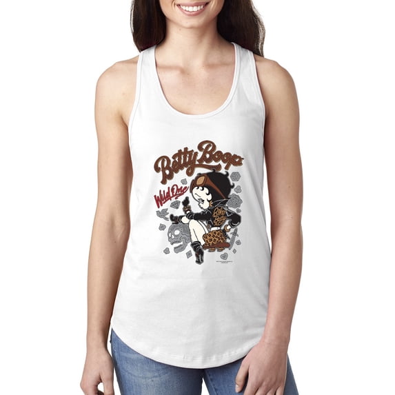 Wild Bobby, Biker Betty Boop Wild One MC Motorcycle Betty Boop Ladies Racerback Tank Top, White, Large