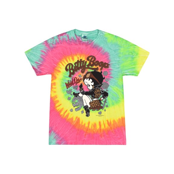 Wild Bobby Biker Betty Boop Wild One MC Motorcycle Betty Boop Tie-Dye T-Shirt, Minty Rainbow, Medium