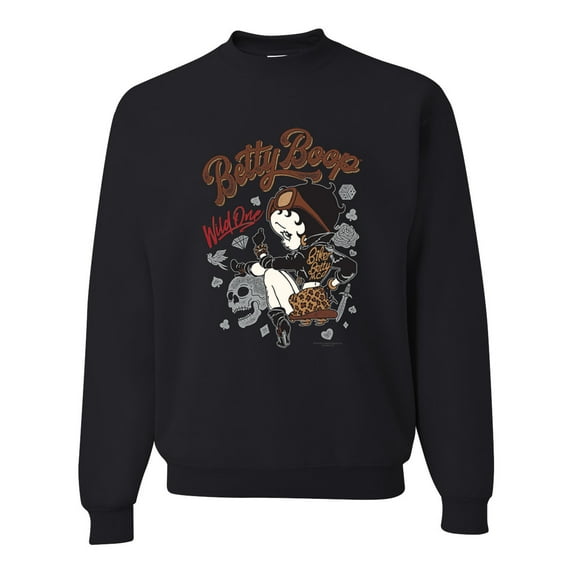 Wild Bobby, Biker Betty Boop Wild One MC Motorcycle Betty Boop Unisex Crewneck Sweatshirt, Black, Small