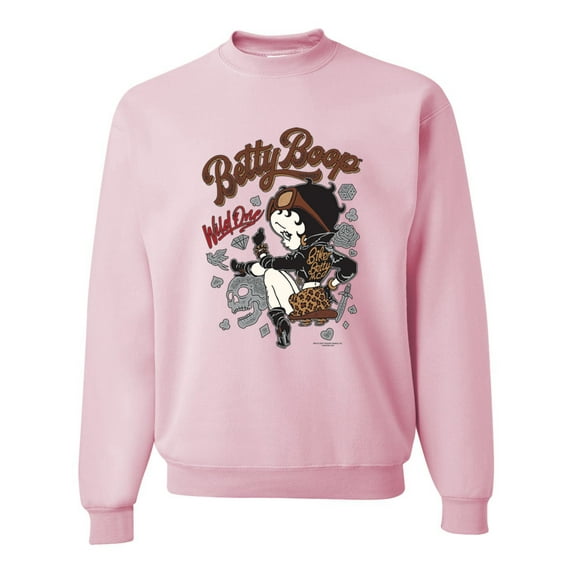 Wild Bobby, Biker Betty Boop Wild One MC Motorcycle Betty Boop Unisex Crewneck Sweatshirt, Light Pink, Medium