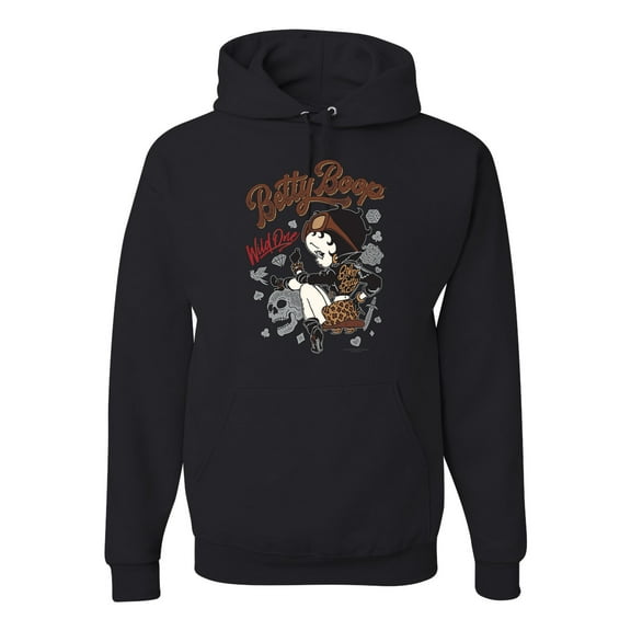 Wild Bobby, Biker Betty Boop Wild One MC Motorcycle Betty Boop Unisex Hoodie Sweatshirt, Black, Small