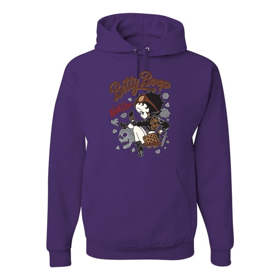 Wild Bobby, Biker Betty Boop Wild One MC Motorcycle Betty Boop Unisex Hoodie Sweatshirt, Purple, Medium