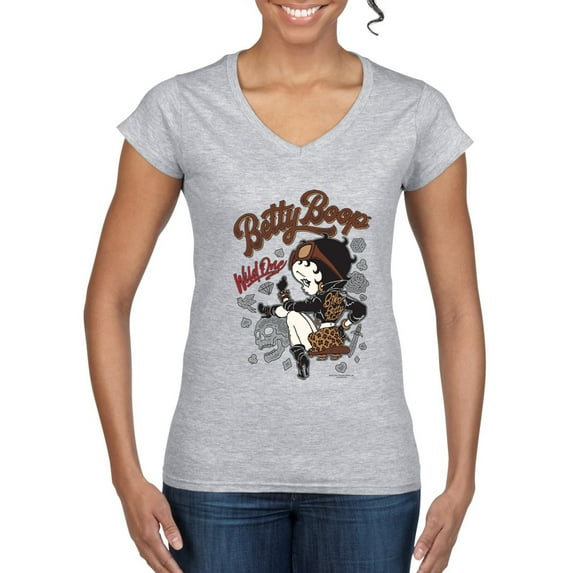 Wild Bobby Biker Betty Boop Wild One MC Motorcycle Betty Boop Women’s Standard V-Neck Tee, Heather Grey, X-Large
