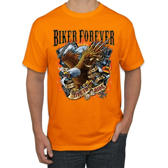 Wild Bobby, Biker Forever American Eagle Live To Ride Cars and Trucks Men's Graphic T-Shirt, Orange, 5XL
