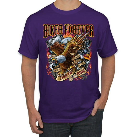 Wild Bobby, Biker Forever American Eagle Live To Ride Cars and Trucks Men's Graphic T-Shirt, Purple, 4XL