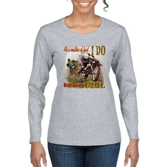 Wild Bobby, Biker Girl t I Do Ride Like A Girl, Cars and Trucks, Women Graphic Long Sleeve Tee, Heather Grey, Medium