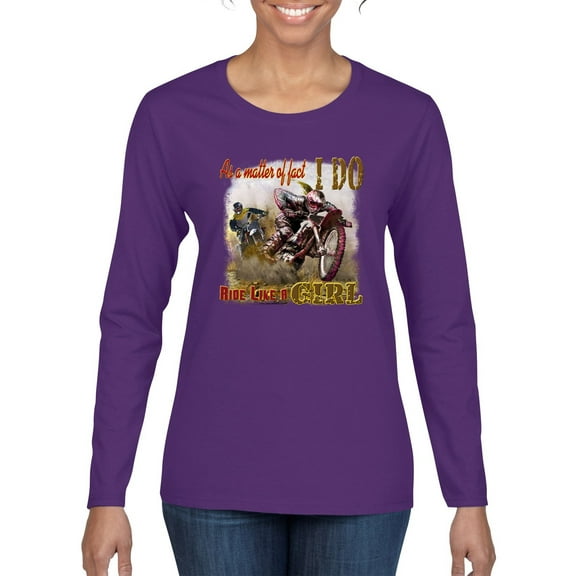 Wild Bobby, Biker Girl t I Do Ride Like A Girl, Cars and Trucks, Women Graphic Long Sleeve Tee, Purple, Small