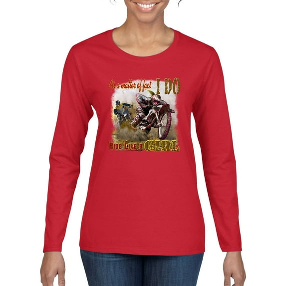 Wild Bobby, Biker Girl t I Do Ride Like A Girl, Cars and Trucks, Women Graphic Long Sleeve Tee, Red, Medium