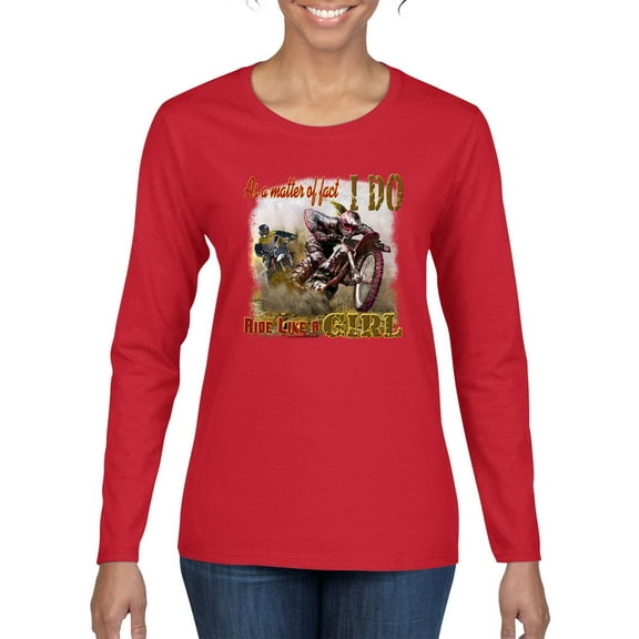 Wild Bobby, Biker Girl t I Do Ride Like A Girl, Cars and Trucks, Women Graphic Long Sleeve Tee, Red, Small