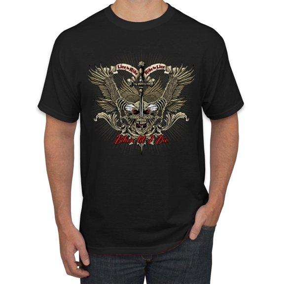 Wild Bobby, Biker Til I Die Live to Ride Motorcycle Cars and Trucks Men's Graphic T-Shirt, Black, Medium