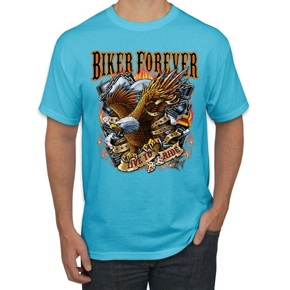 Wild Bobby, Biker Til I Die Live to Ride Motorcycle Cars and Trucks Men's Graphic T-Shirt, Light Turquoise, 2XL