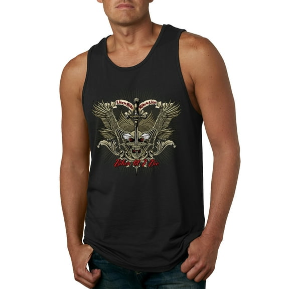 Wild Bobby, Biker Til I Die Live to Ride Motorcycle Cars and Trucks Mens Graphic Tank Top, Black, Small