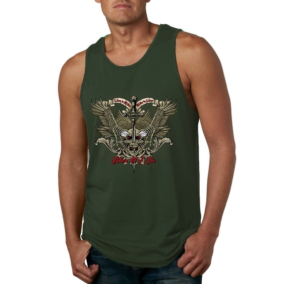 Wild Bobby, Biker Til I Die Live to Ride Motorcycle Cars and Trucks Mens Graphic Tank Top, Forest Green, 2XL