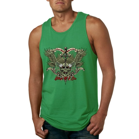 Wild Bobby, Biker Til I Die Live to Ride Motorcycle Cars and Trucks Mens Graphic Tank Top, Kelly, Small