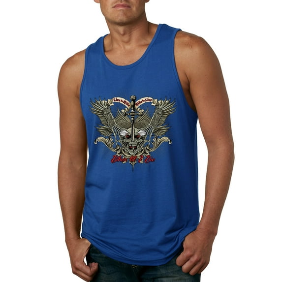 Wild Bobby, Biker Til I Die Live to Ride Motorcycle Cars and Trucks Mens Graphic Tank Top, Royal, Small