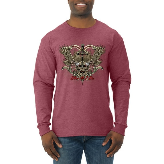 Wild Bobby, Biker Til I Die Live to Ride Motorcycle Cars and Trucks Mens Long Sleeve Shirt, Vintage Heather Red, Large