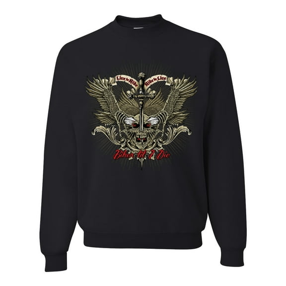 Wild Bobby, Biker Til I Die Live to Ride Motorcycle Cars and Trucks Unisex Crewneck Graphic Sweatshirt, Black, 2XL